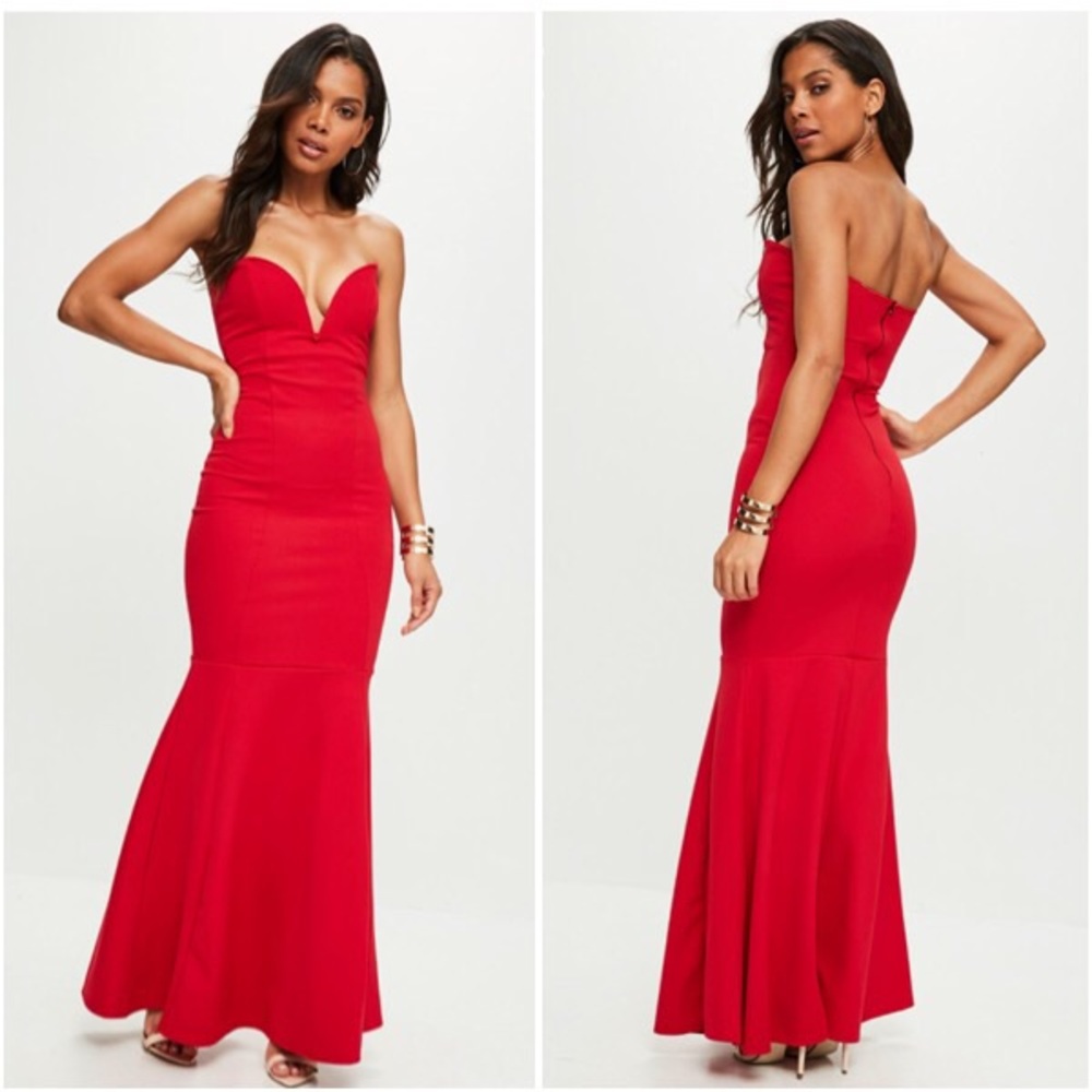 MISSGUIDED Red Bandeau Maxi dress Size 8